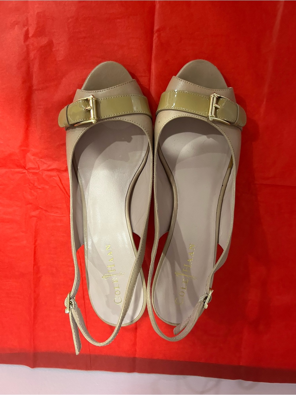 Cole Haan Beige and Olive Slingback Sandals